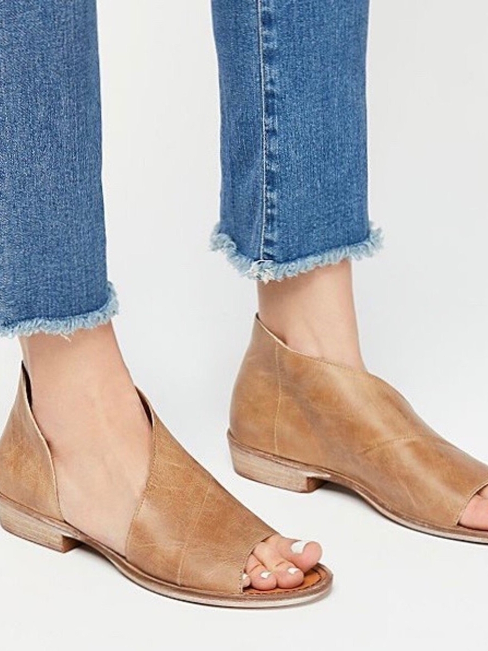 Free People Brown Leather Open Toe Cutout Ankle Sandals Size 37 Boho